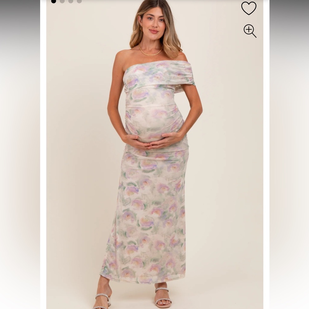 Pinkblush One-Shoulder Maternity Maxi Dress in Pastel Watercolor